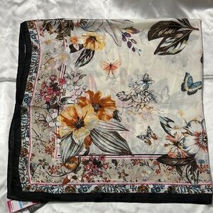 Vince Camuto Floral Butterfly Square Scarf - Cream, Yellow, Black